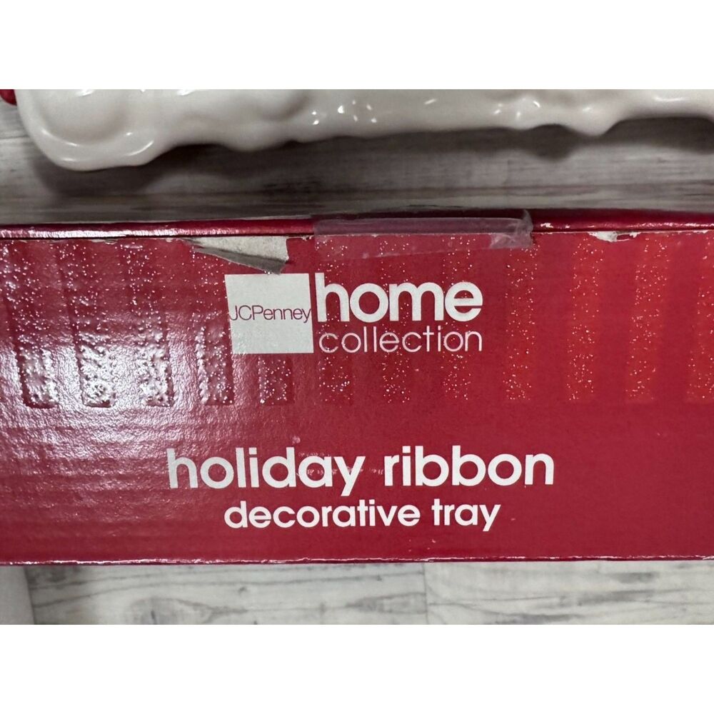 VTG‎ JCPenney Home Collection Holiday Ribbon Decorative Ceramic Tray NIB - Picture 6 of 6